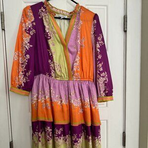 Current Air LS dress V-neck, Orange, purple, flowers. M - like new